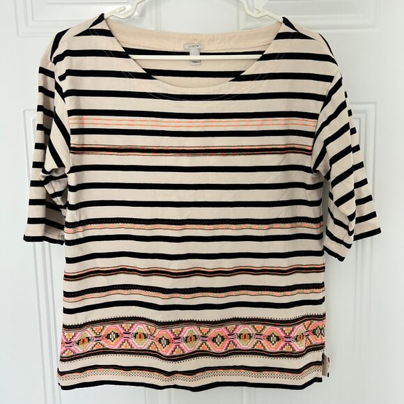 J.CREW Stripe Embroidery Short Sleeve Top - Picture 1 of 4